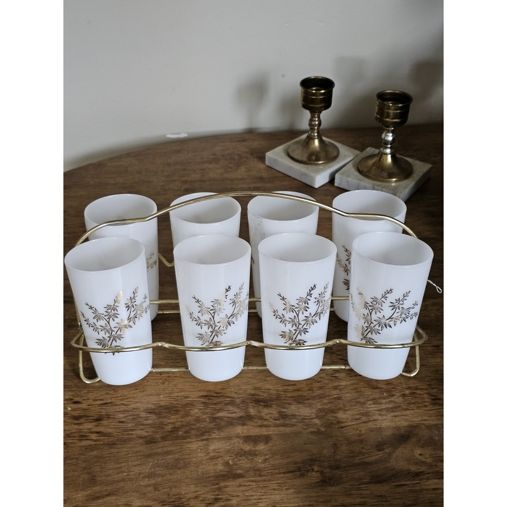 Vtg Federal Glass Golden Glory  Beverage  Complete Set Tumbler Hollywood Regency